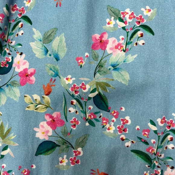 Garnet Hill M 100% Cotton Asian Wrap Pajama Set Blue Floral Long Sleeve Pants - Picture 11 of 15